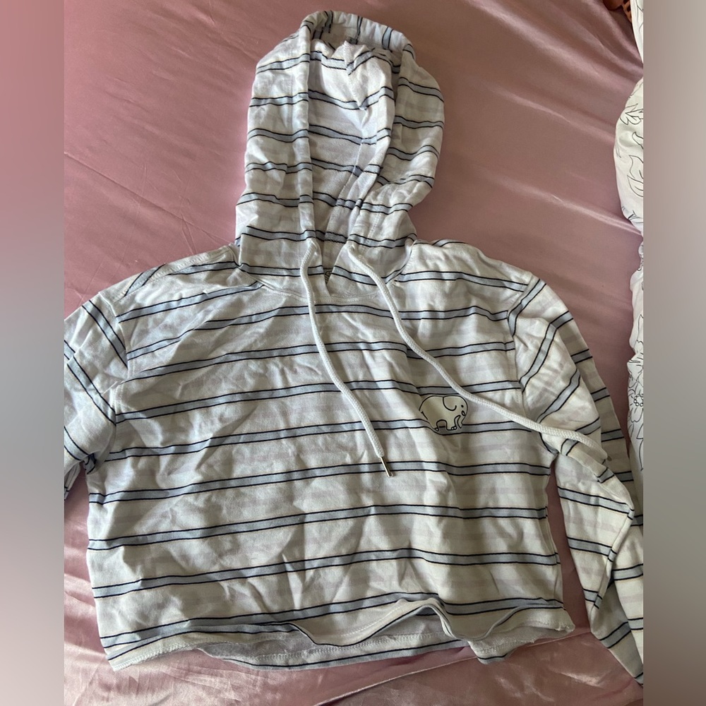 Brand New Ivory Ella Striped Crop Hoodie